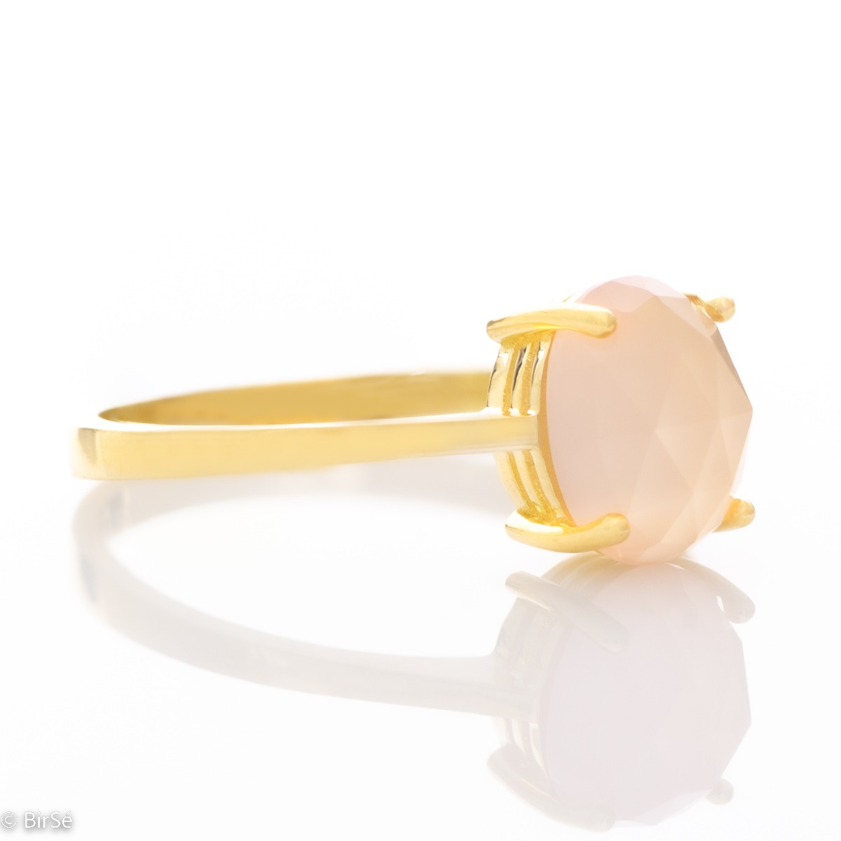 Златен пръстен - Естествен Розов Кварц