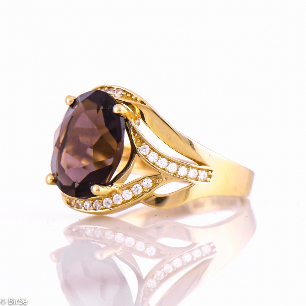 Златен пръстен - Опушен кварц