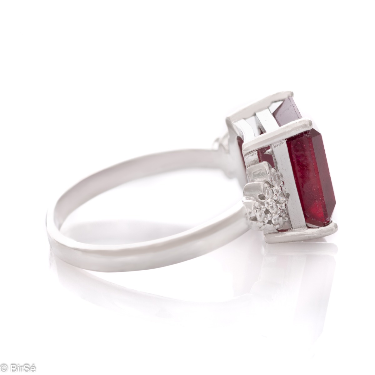 Сребърен пръстен Багет - Естествен Рубин 3,15 ct.