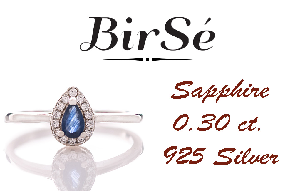 Сребърен пръстен - Естествен сапфир 0,30 ct.