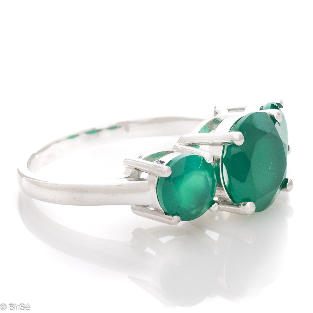 Сребърен пръстен - Естествен Зелен агат 3,50 ct.