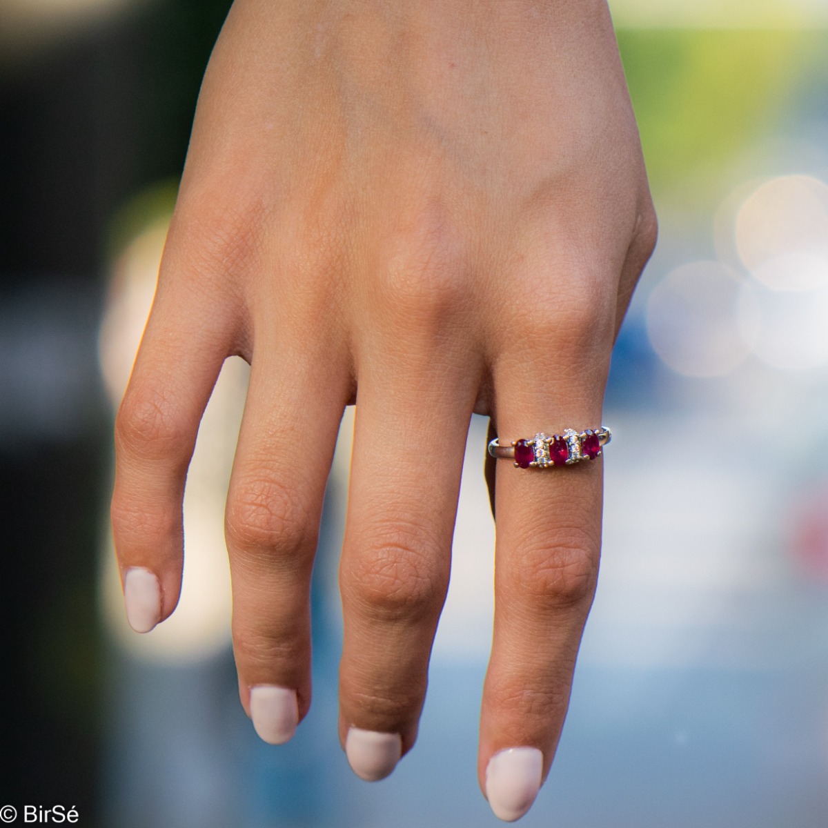 Сребърен пръстен - Естествени Рубини