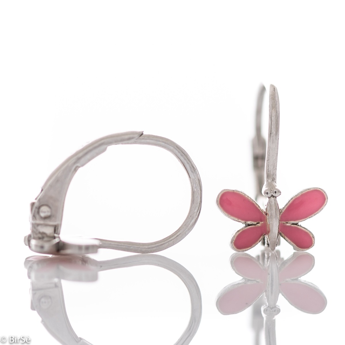 Сребърни обеци - Розови пеперудки
