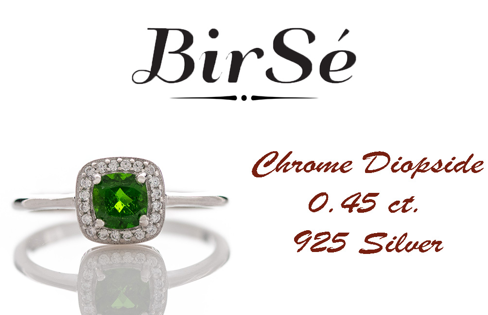 Сребърен пръстен - Естествен Хром Диопсид 0,45 ct.