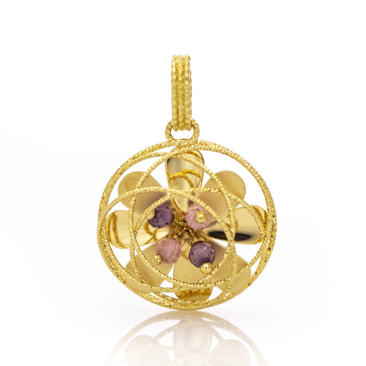 Златна Висулка Flower Violets с Цветни Циркони