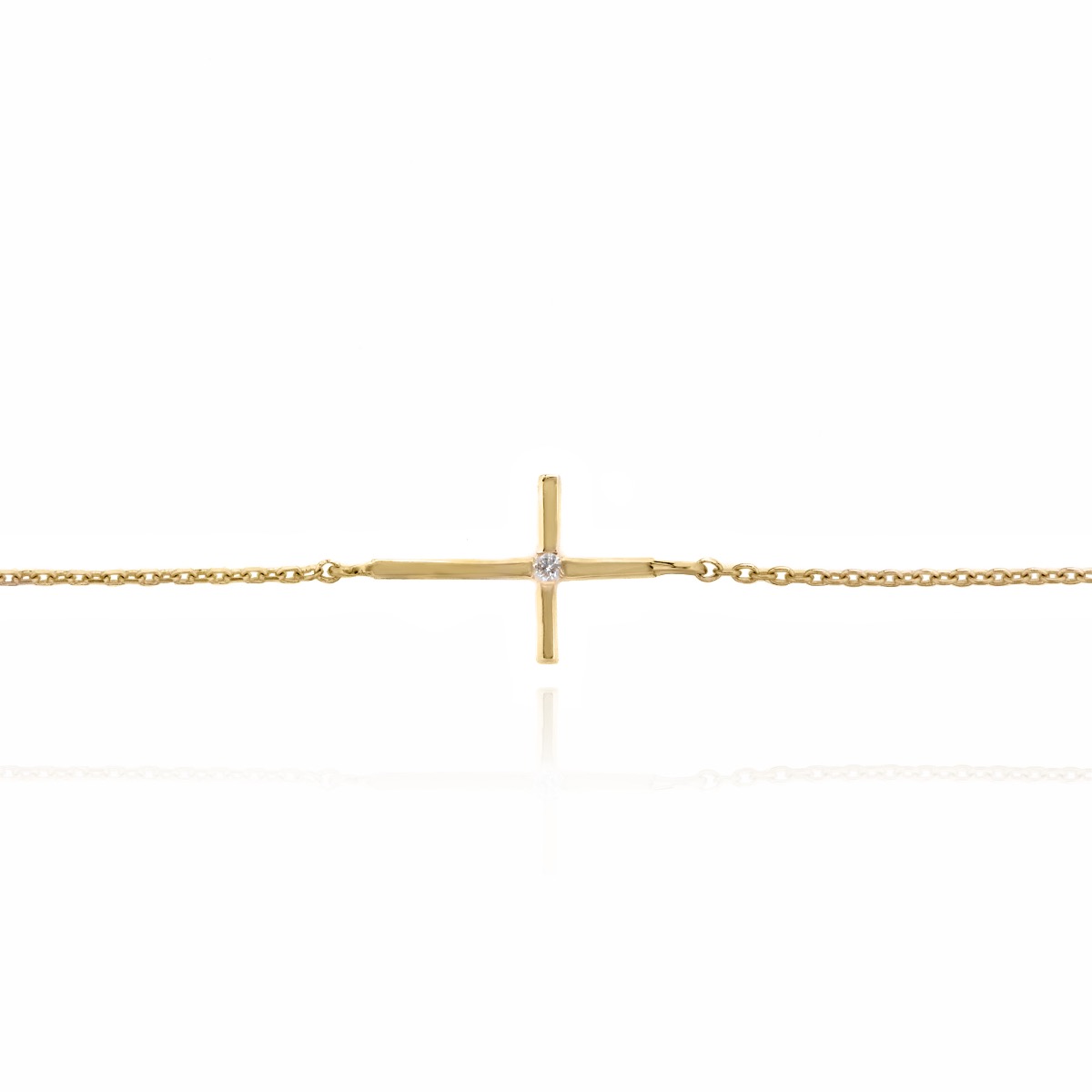 Златна гривна - Кръст с диамант